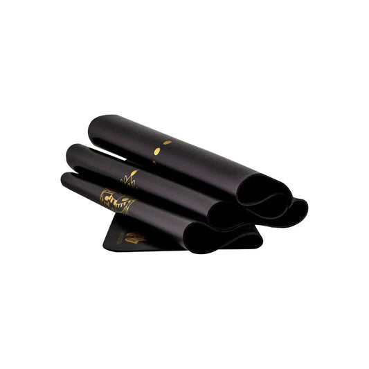 esterilla de yoga antideslizante premium diseño elefante negro plegada con tinta dorada