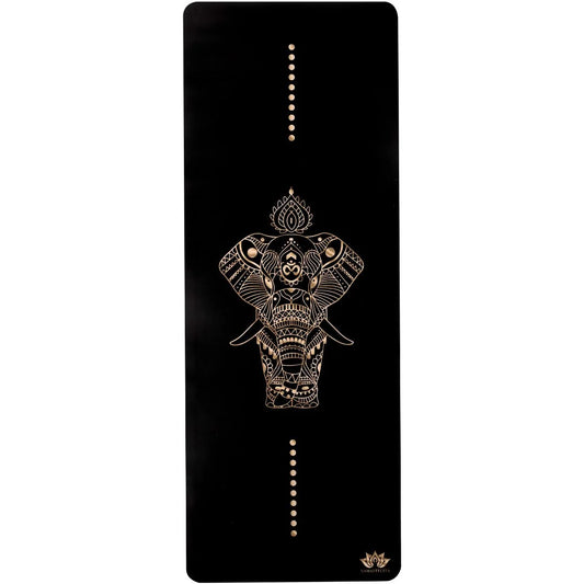 esterilla de yoga antideslizante premium diseño elefante negro con tinta dorada