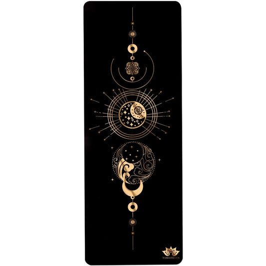 esterilla de yoga antideslizante premium diseño energia negro con tinta dorada