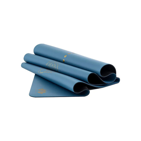 esterilla de yoga antideslizante premium diseño elefante azul plegado con tinta dorada