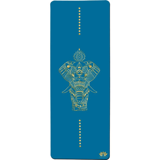 esterilla de yoga antideslizante premium diseño elefante azul con tinta dorada