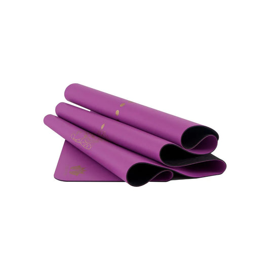 esterilla de yoga antideslizante premium diseño elefante violeta plegado con tinta dorada