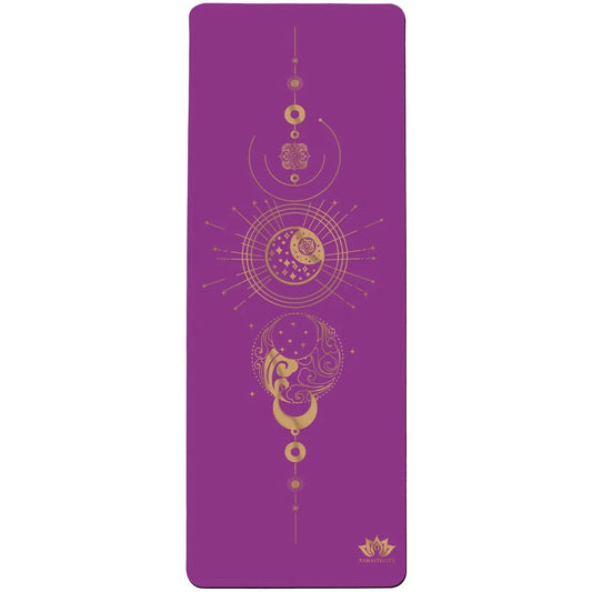 esterilla de yoga antideslizante premium diseño energia violeta con tinta dorada