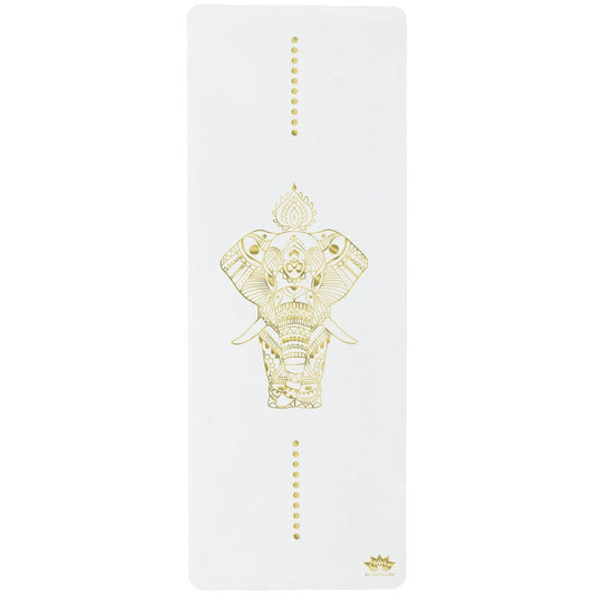 esterilla de yoga antideslizante premium diseño elefante blanco con tinta dorada