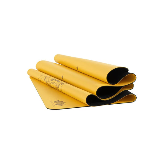 esterilla de yoga antideslizante premium diseño elefante amarillo plegada con tinta dorada