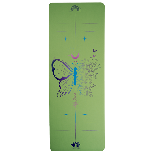 esterilla de yoga antideslizante premium diseño vida en tecnicolor mariposa oliva con tinta de color