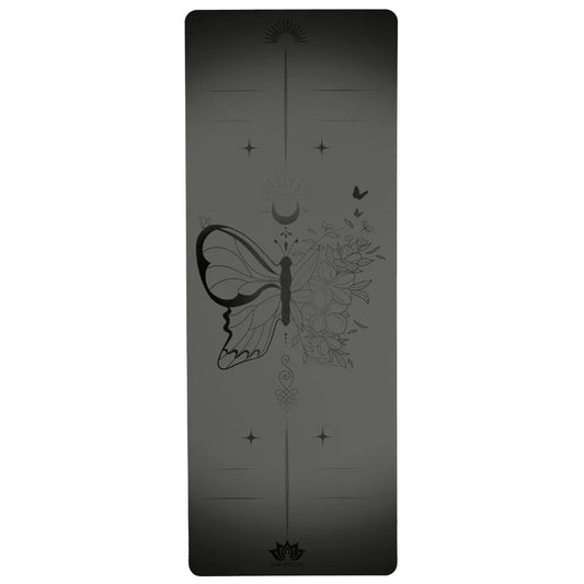 esterilla de yoga antideslizante premium diseño vida en tecnicolor mariposa negro con grabado láser
