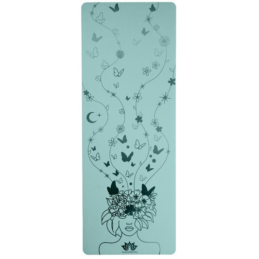 esterilla de yoga antideslizante premium diseño cabeza llena de sueños turquesa con grabado láser