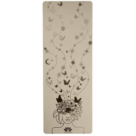 esterilla de yoga antideslizante premium diseño cabeza llena de sueños beige con grabado láser
