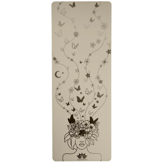 esterilla de yoga antideslizante premium diseño cabeza llena de sueños beige con grabado láser