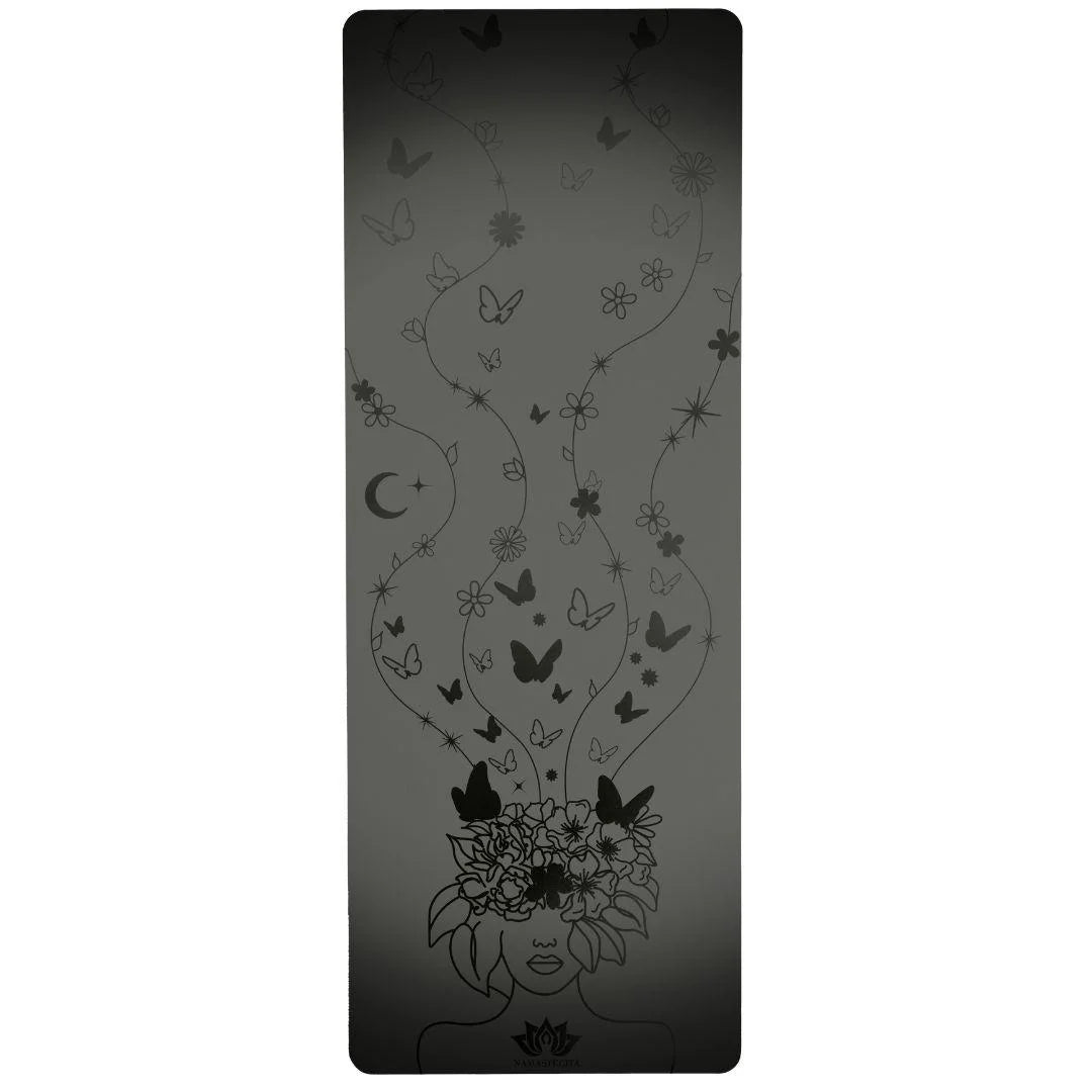 esterilla de yoga antideslizante premium diseño cabeza llena de sueños negro con grabado láser