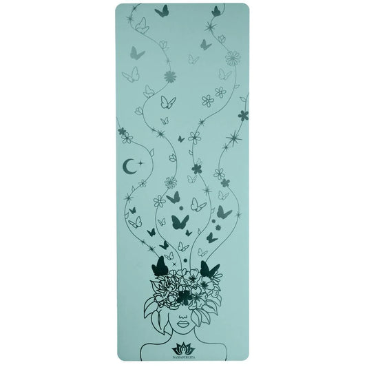 esterilla de yoga antideslizante premium diseño cabeza llena de sueños turquesa con grabado láser