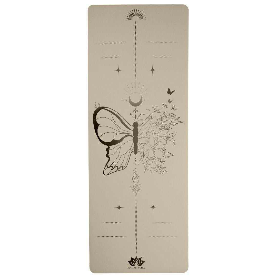 esterilla de yoga ecologica beige mariposa technicolor