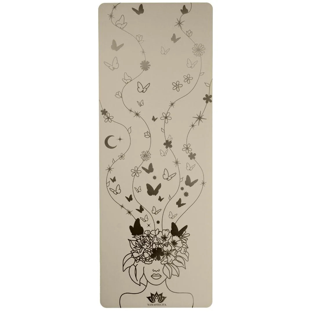 esterilla de yoga antideslizante premium diseño cabeza llena de sueños beige con grabado láser